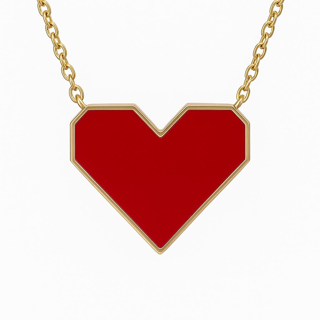 CUSTOMMADE BIG ENAMEL HEART NECKLACE x Ruby (Butterfly collection) – Byloro
